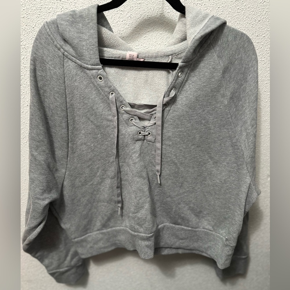 Gray Lace-Up Hoodie Top cropped Victoria’s Secret